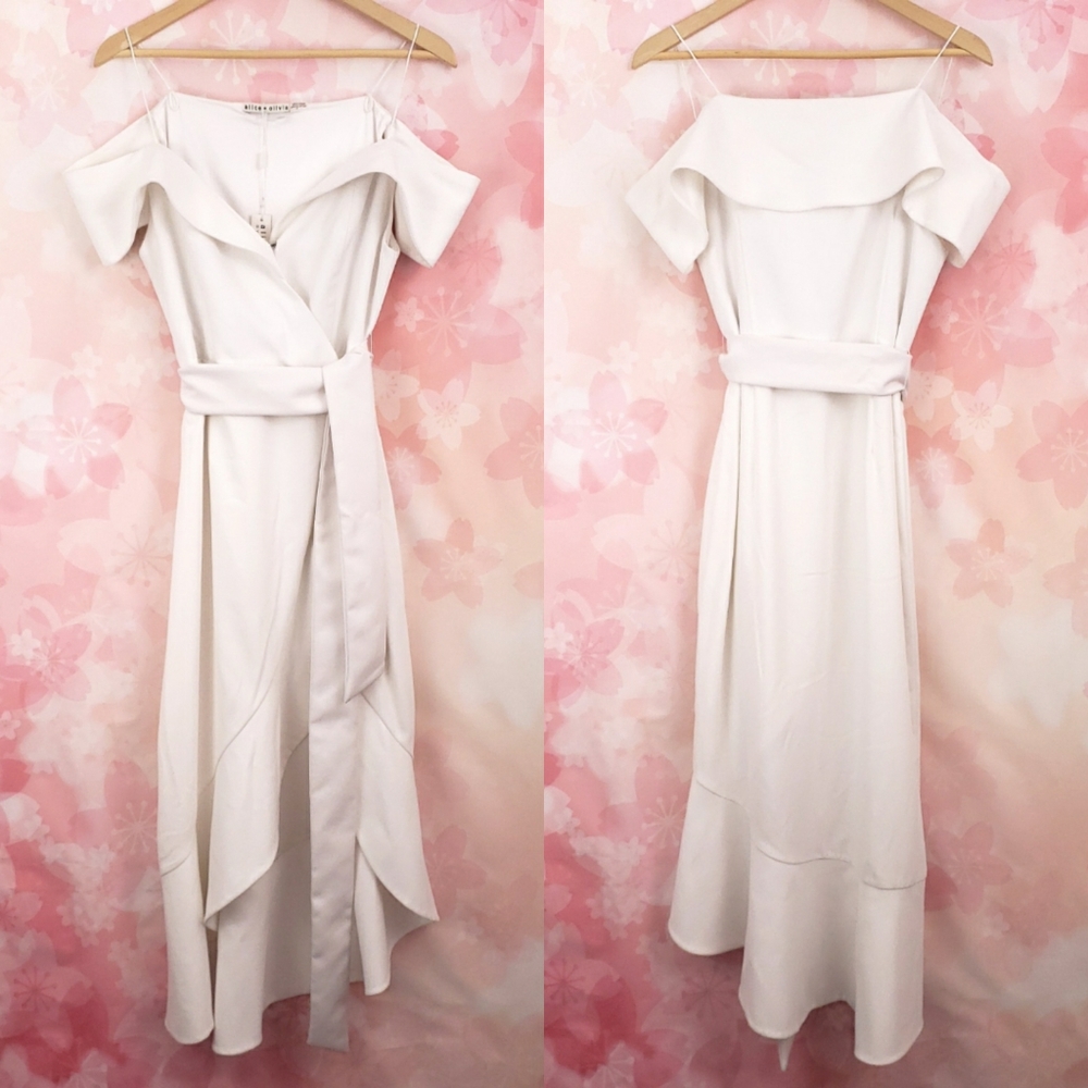 SOLD NWT Alice + Olivia Josie Off Shoulder Wrap Dress - Picture 5 of 16
